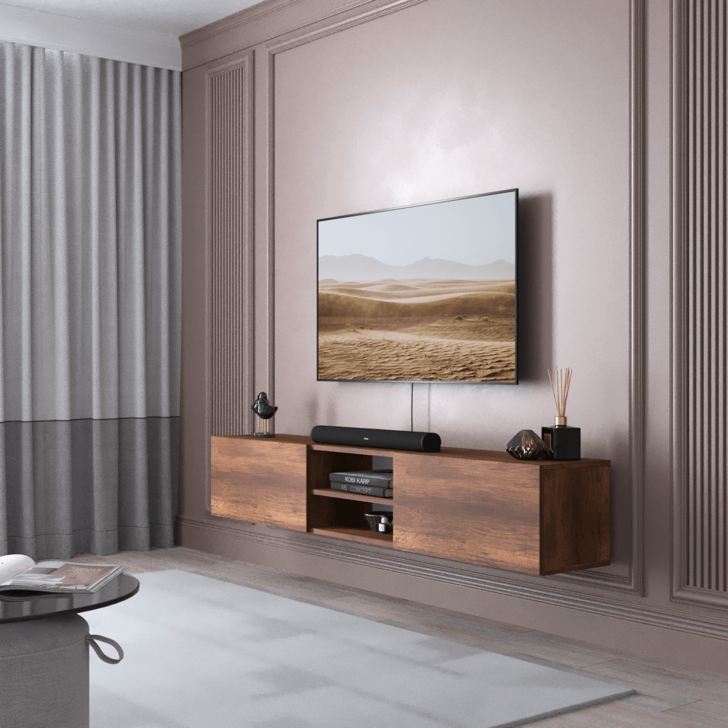 Waco TV Lowboard 180 cm, 2 Türen Wandmontage Modernes Design Zweitbild