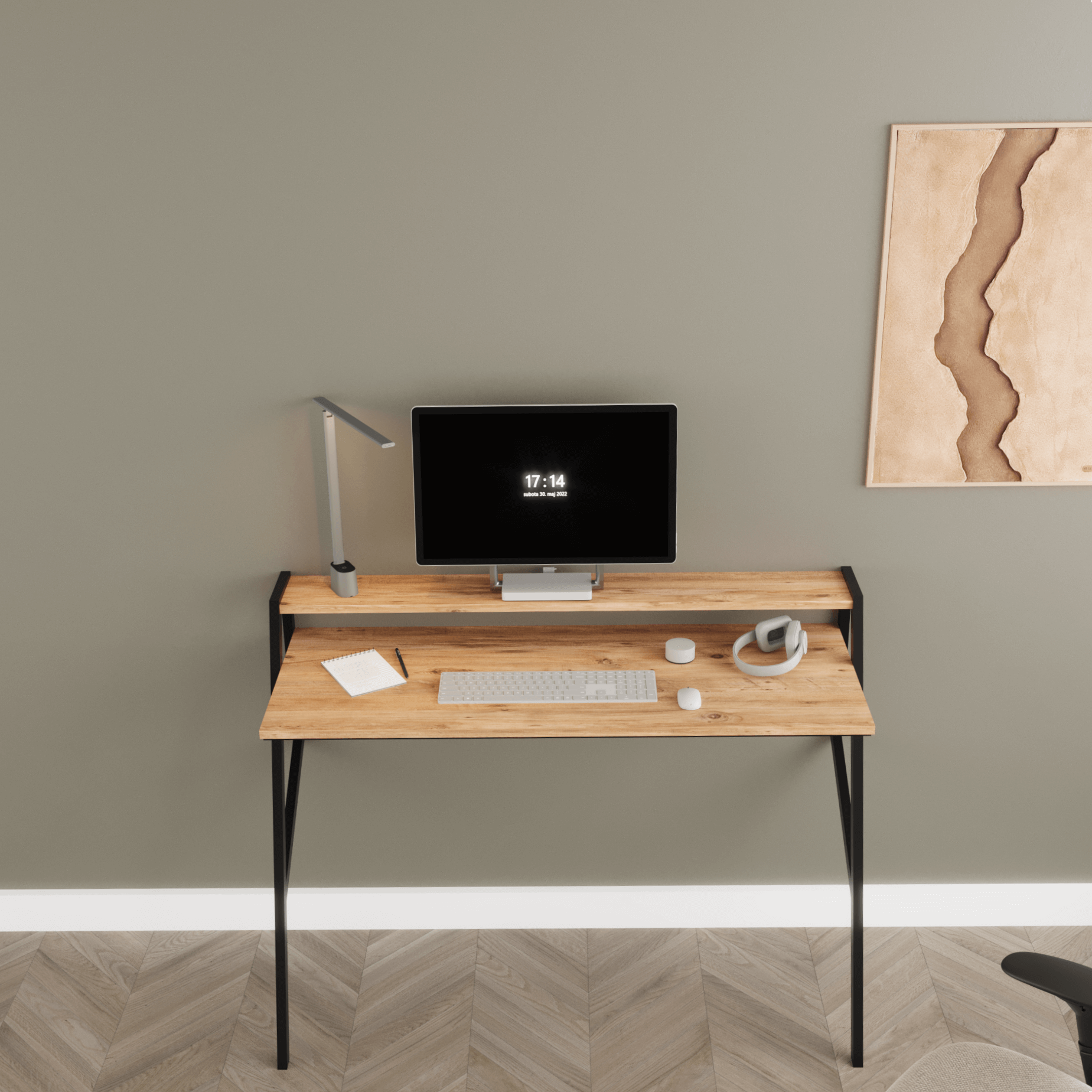 Flamingo Schreibtisch mit Metallfüßen, Pine & Schwarz Stabil & Modern Zweitbild