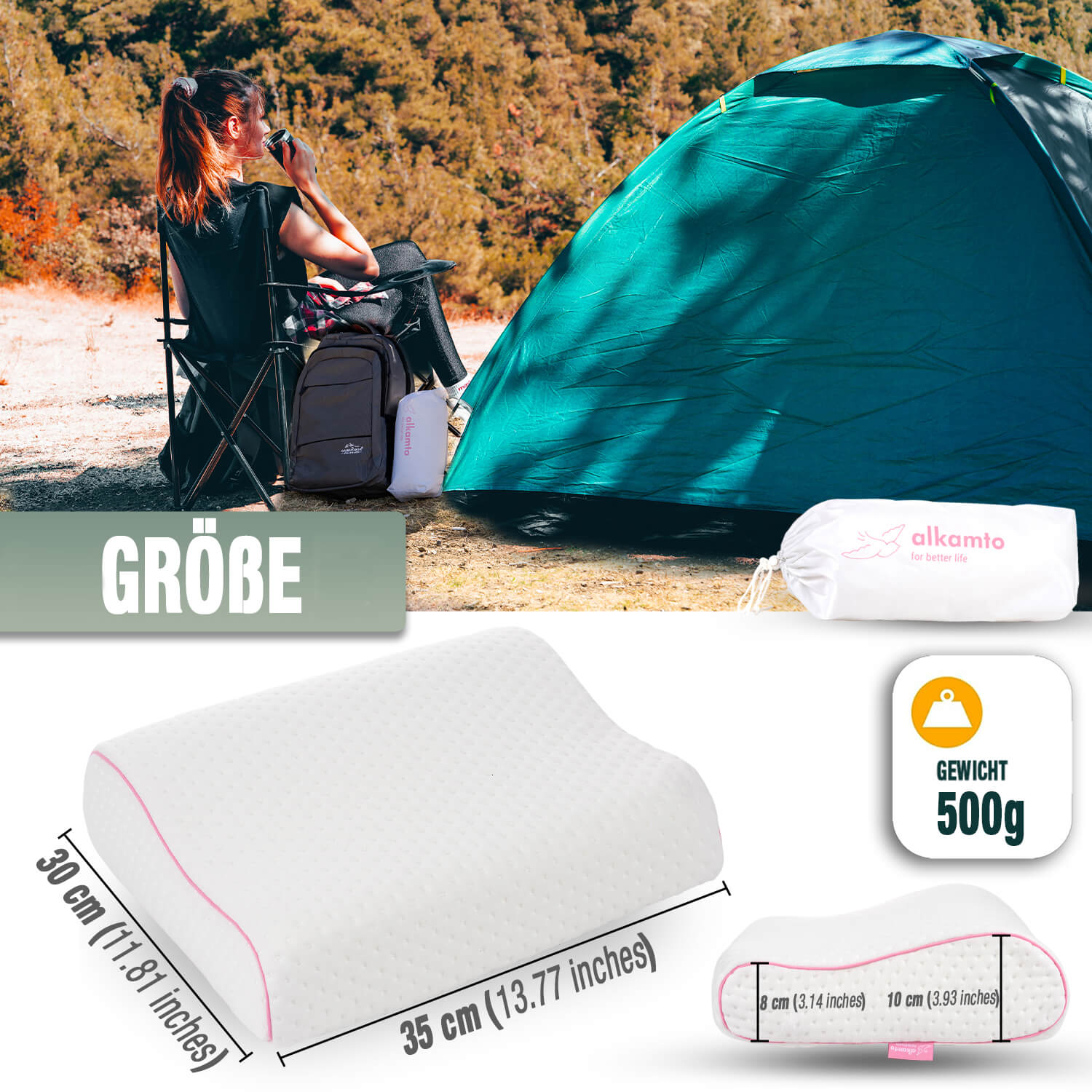 Alkamto Ergonomisches Reisekissen Memory-Schaum Rosa Secondary image