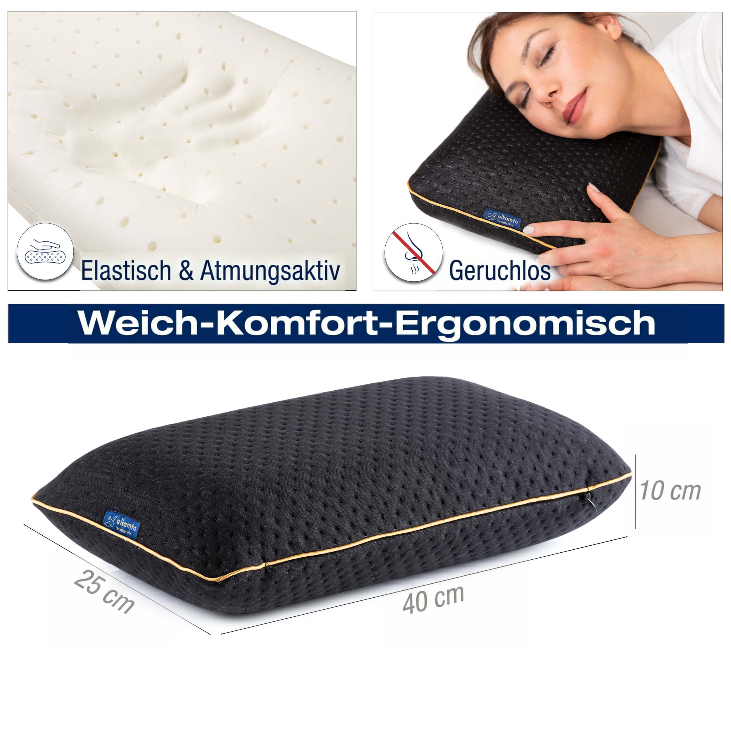 Alkamto Orthopädisches Reise- & Campingkissen Memory-Schaum 40x25x10cm Zweitbild