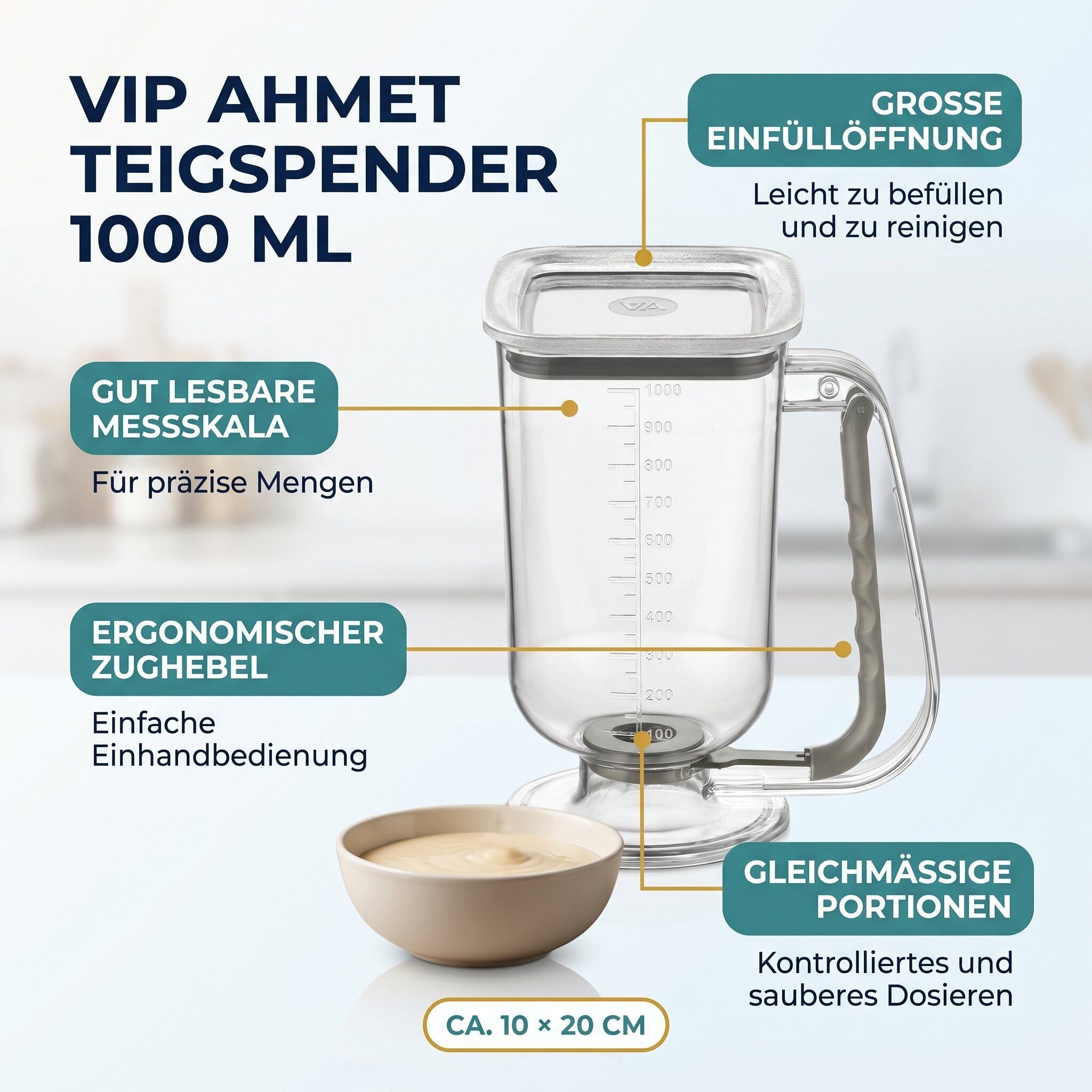 Vip Ahmet Teigspender 1000 ml mit Messskala und Dosierhebel Zweitbild