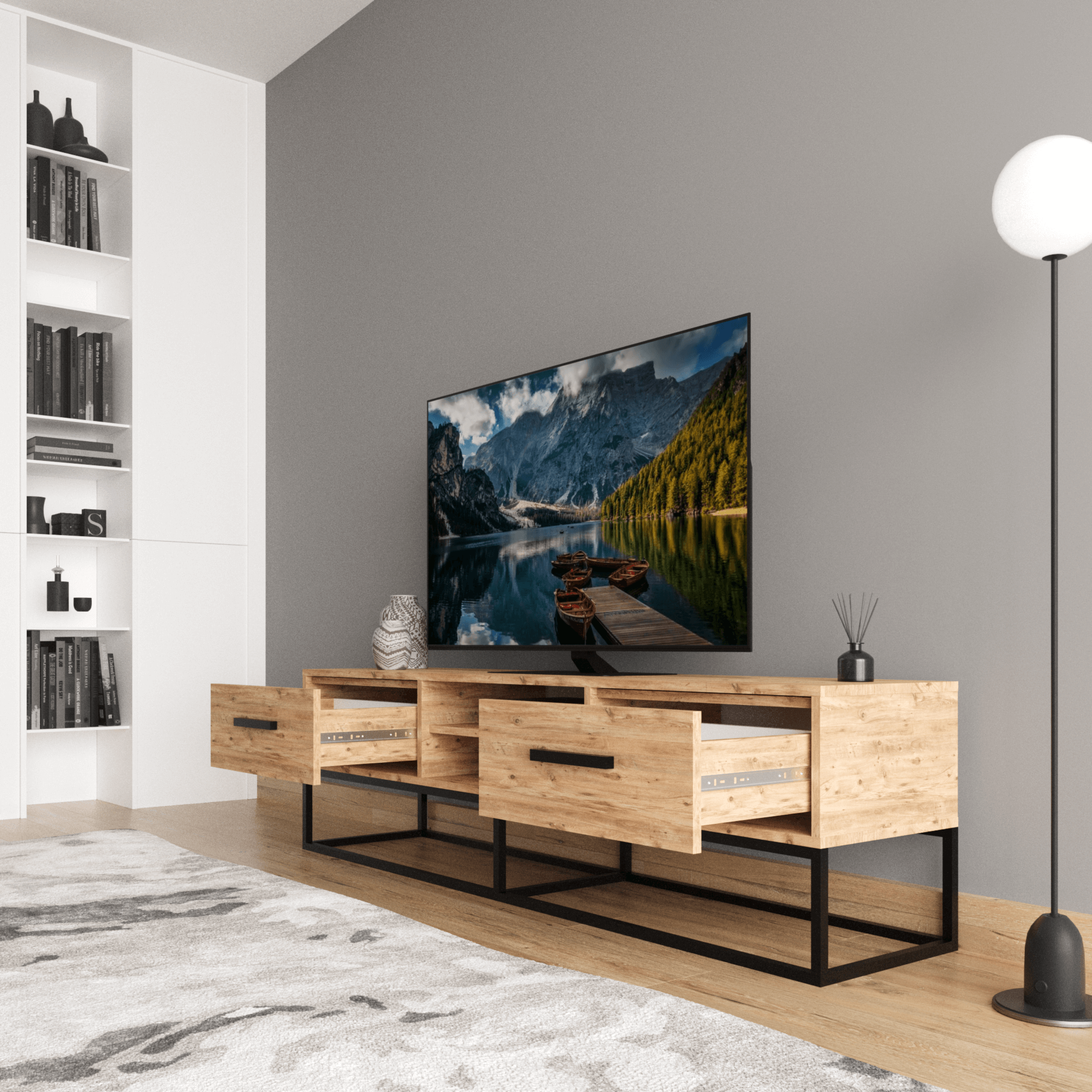 Lidya TV Lowboard 180 cm Atlantic Pine Metallfüße Modernes Design Zweitbild