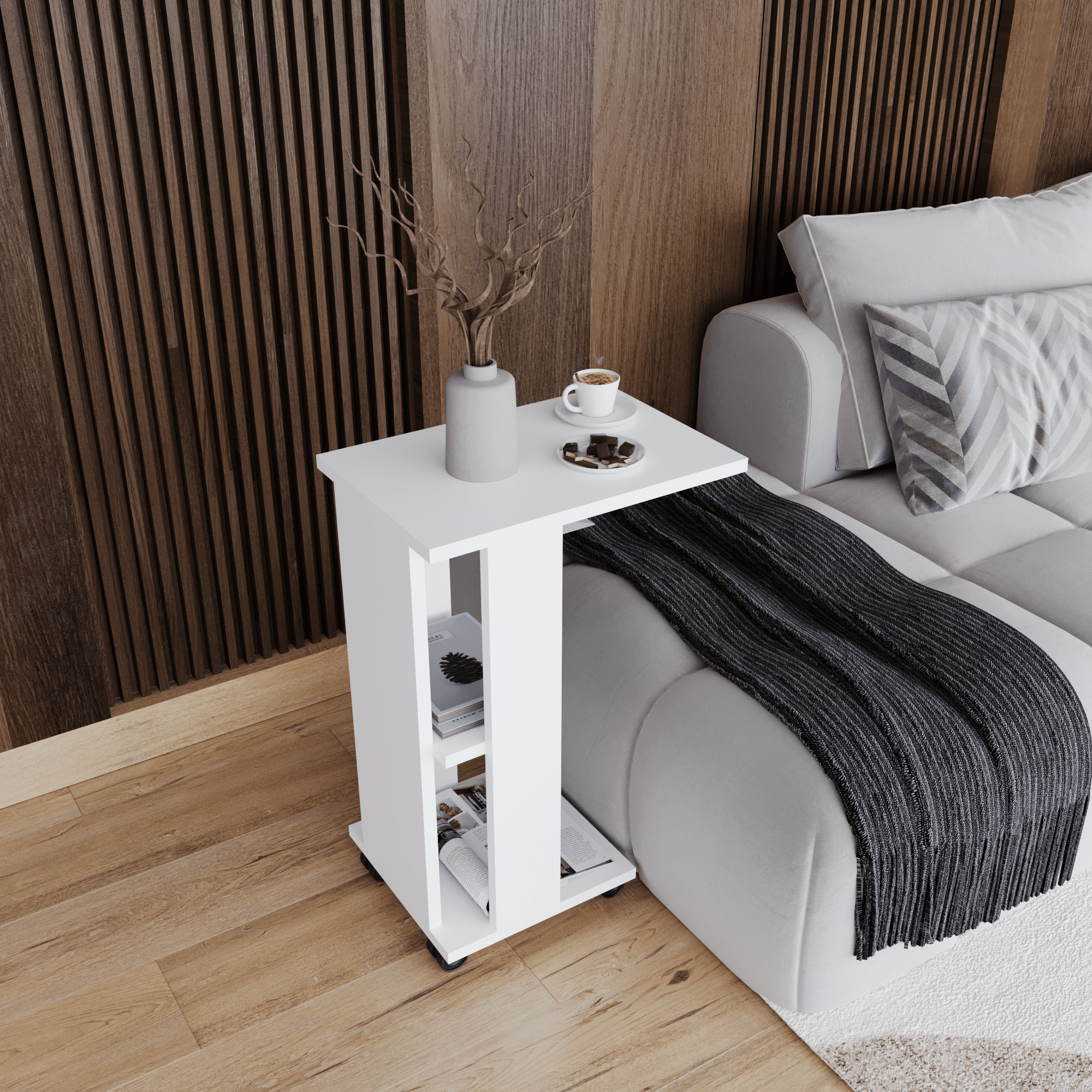 Vigo Rollbarer Beistelltisch Weiß Modern, Mobil Für Büro, Wohnzimmer Zweitbild