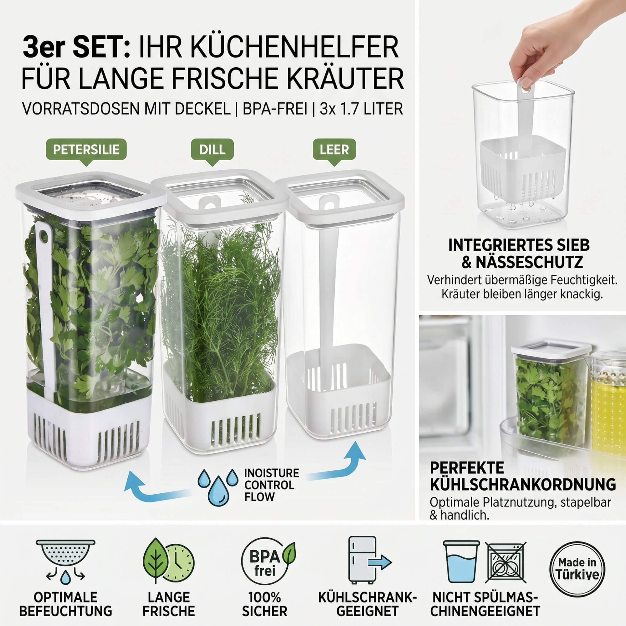 Frischhaltedosen mit Deckel, BPA-frei, (3-tlg, 3x1,7L) Zweitbild