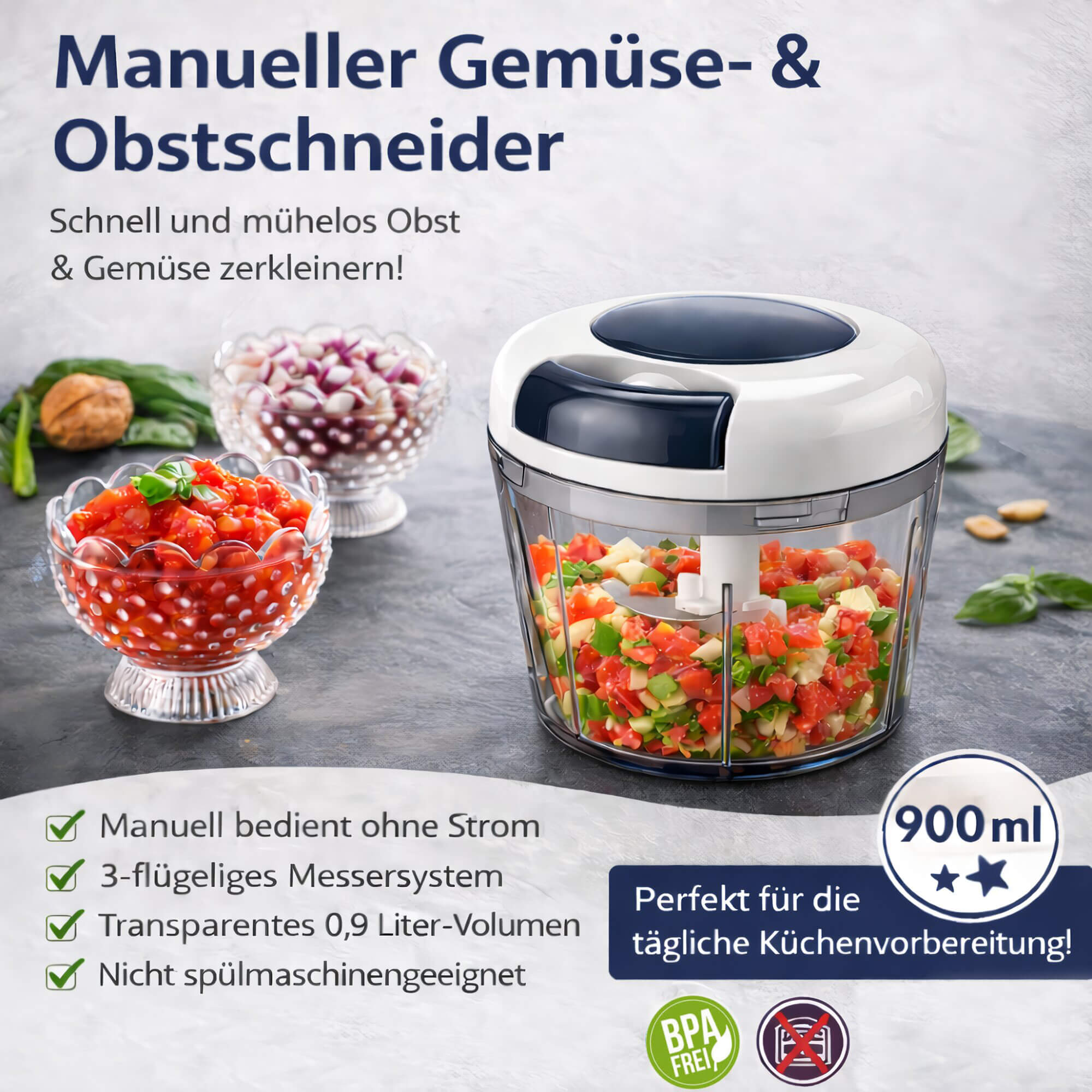 Manueller Gemüse und Obstschneider, Multizerkleinerer 0,9L Zweitbild