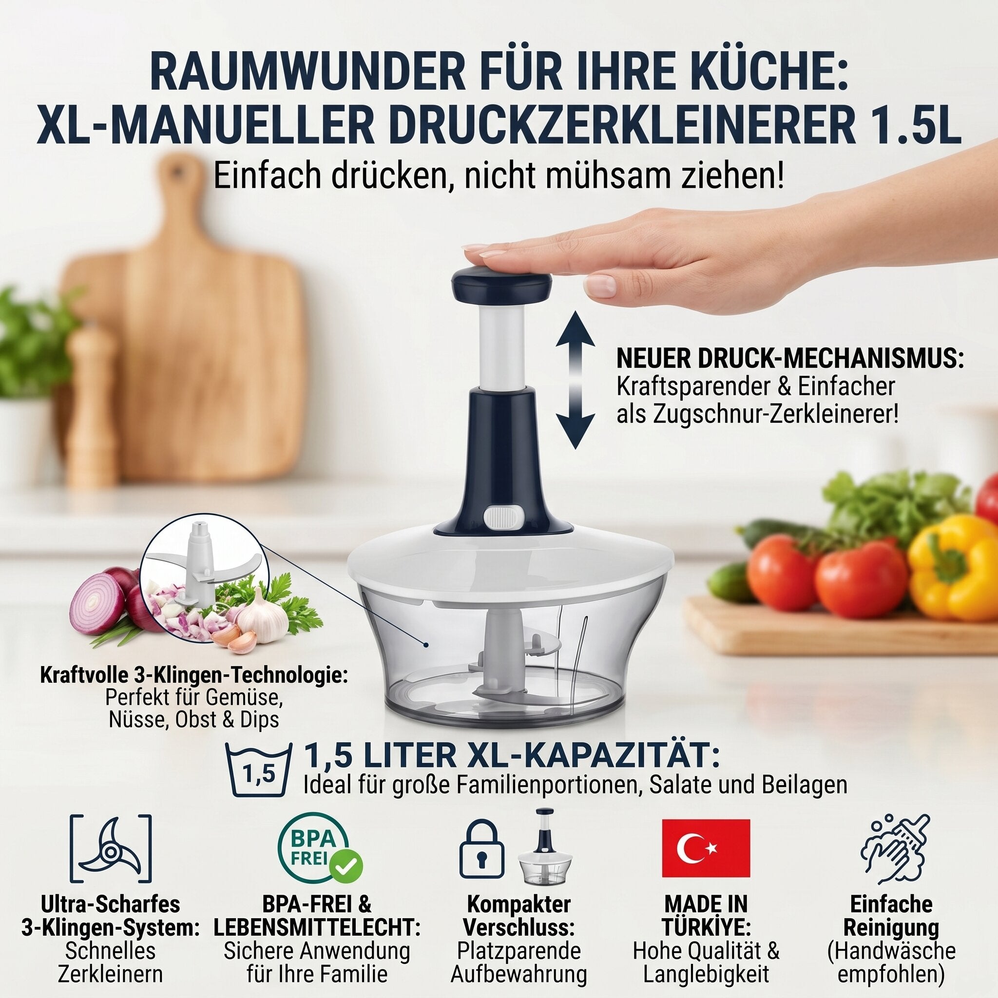 Manueller Gemüse und Obstschneider, Multizerkleinerer 1,5L Zweitbild