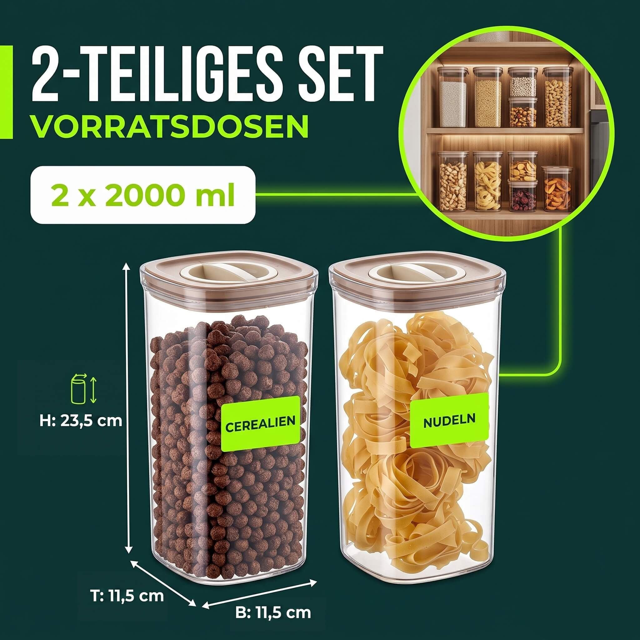 Vip Ahmet Bella Vorratsdosen-Set 2 x 2000 ml mit Vakuum-Drehverschluss Zweitbild